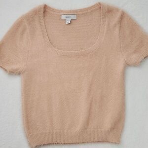 Forever 21 Fuzzy Square Neckline Short Sleeve Pink Blush Sweater 1X